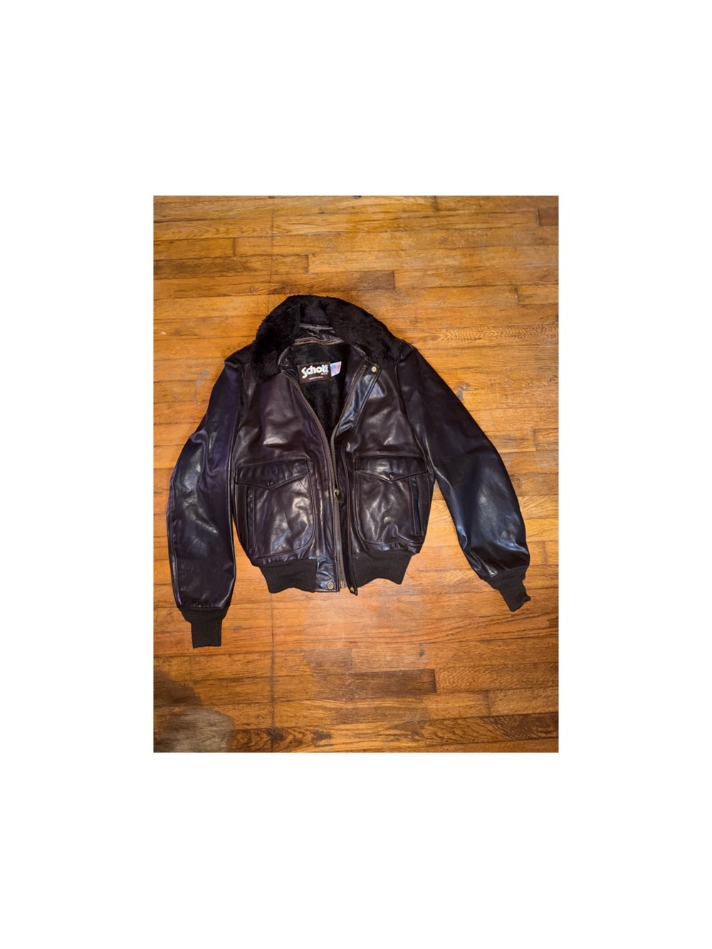 Scott Black Leather Bomber Jacket with Shearling Collar